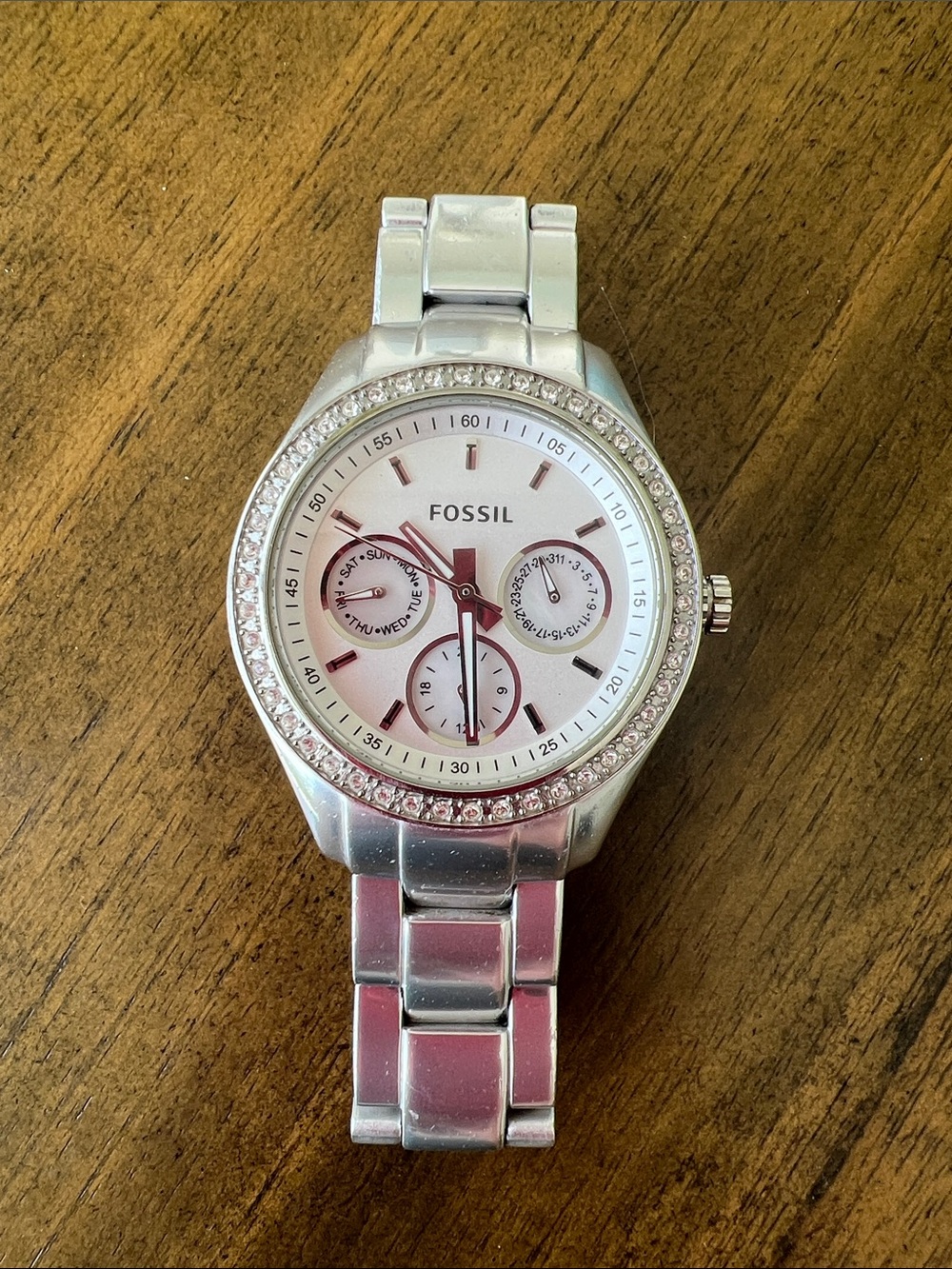Fossil Silver-Tone Stella Crystal Accent Watch